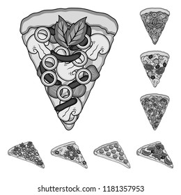 Different pizza monochrome icons in set collection for design.Pizza food vector symbol stock web illustration.