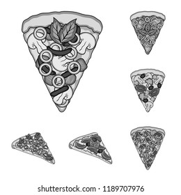 Different pizza monochrome icons in set collection for design.Pizza food vector symbol stock web illustration.
