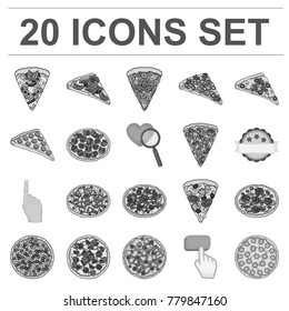 Different pizza monochrome icons in set collection for design.Pizza food vector symbol stock web illustration.