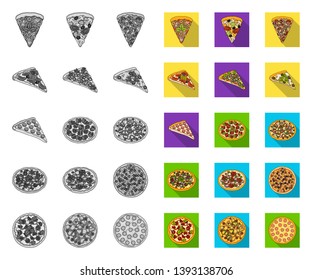 Different pizza mono,flat icons in set collection for design.Pizza food vector symbol stock web illustration.