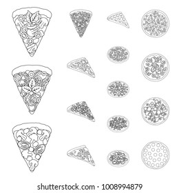 Different pizza outline icons in set collection for design.Pizza food vector symbol stock web illustration.