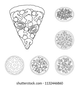Different pizza outline icons in set collection for design.Pizza food vector symbol stock web illustration.