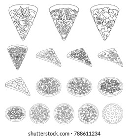 Different pizza outline icons in set collection for design.Pizza food vector symbol stock web illustration.