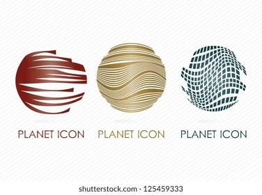 Different Planets  ( 3 metallic colors). Vector illustration