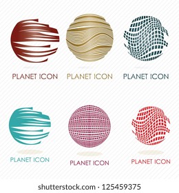Different Planets icons set ( 3 metallic colors). Vector illustration
