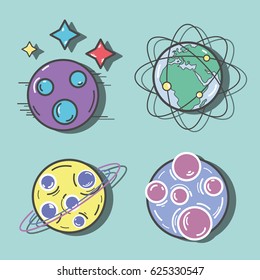 different planets with stars in the space galaxy