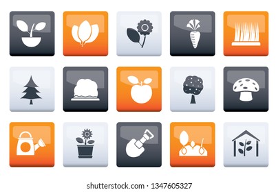 Different Plants and gardening Icons over color background - vector icon set
