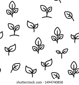 Different Plants Vector Seamless Pattern Thin Line Illustration