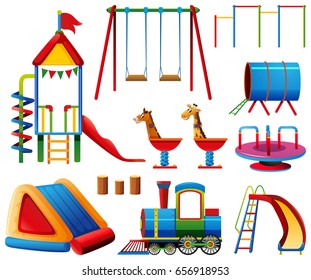 Different play stations in playground illustration