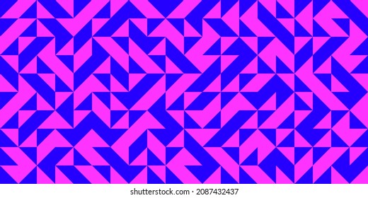 Different pointed triangular and  trapezoidal shapes mix multidirectional mixed geometric forms pattern background, combine vibrant purple and blue color, wallpaper print minimal style template.