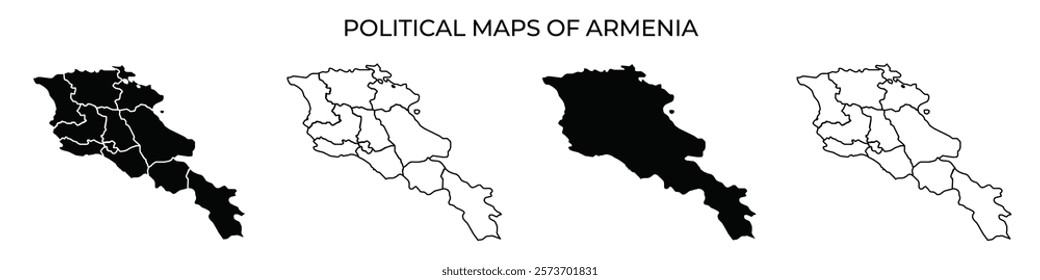 Different political maps of Armenia illustrate various territorial boundaries. Each map highlights changes and developments in Armenias geopolitical landscape over time.