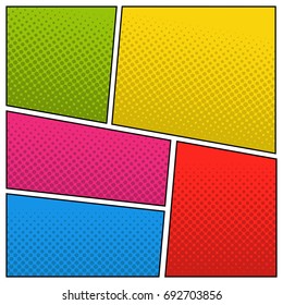 Different pop art backgrounds with halftone. Vector illustration.