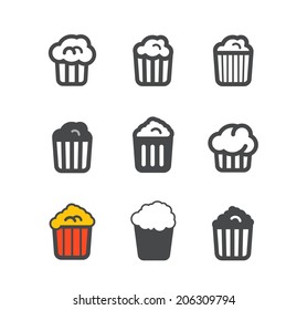 Different popcorn icons set. Design elements