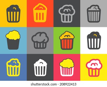 Different popcorn icons set. Design elements