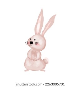 Different pose adorable watercolor hand drawn rabbits