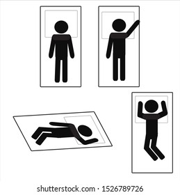 different pose of sleeping people, pillow and mattress, pictogram of man sleeping
