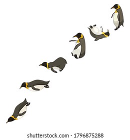 Different poses of a penguin before diving on white isolated background, vector stock illustration for prints, stickers, making icons and emblems, using for elements of design for websites or booklets