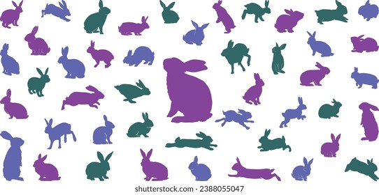 different poses of rabbit colorful  silhouette 