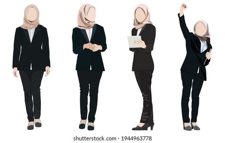 Different poses set vector illustration of young businesswoman standing  in formal dress