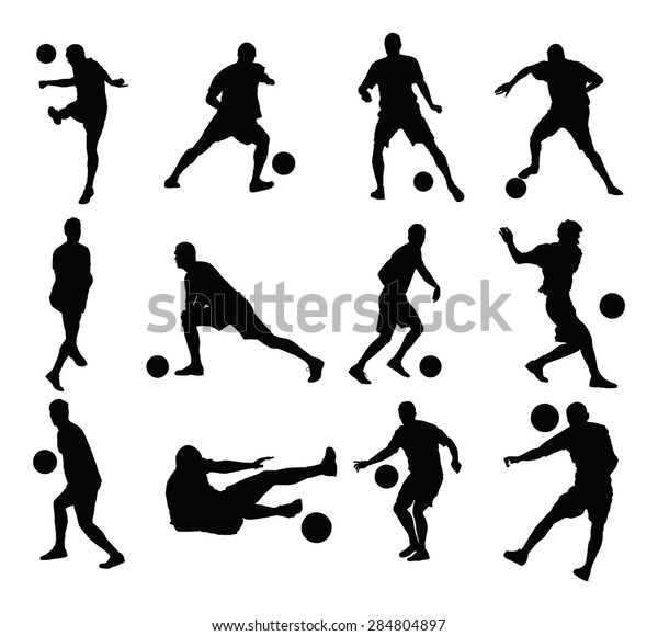 Different Poses Soccer Players Vector Silhouette Stock Vector (royalty 