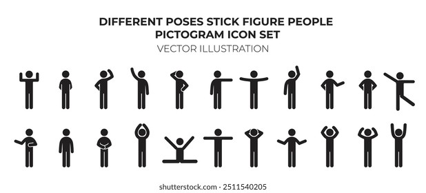 Different poses stick figure people pictogram icon set