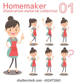 Different poses of the whole body, illustration set of a homemaker