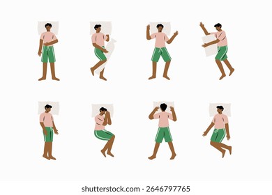 Diferentes Posições Da Ilustração Do Homem Dormindo