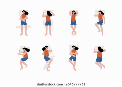 Diferentes Posições Da Ilustração Da Mulher Dormindo