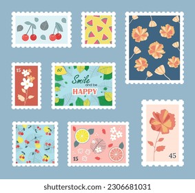 Different post stamps set. Retro Postmarks - for wedding design, invitation, congratulation, scrapbook. Can be used as labels, stickers or badges.