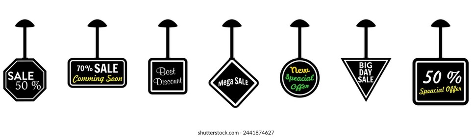 
Different price tag set. Black labels collection. Vector
