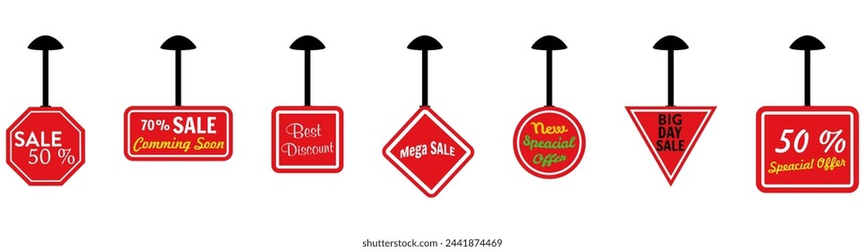 
Different price tag set. Red labels collection. Vector