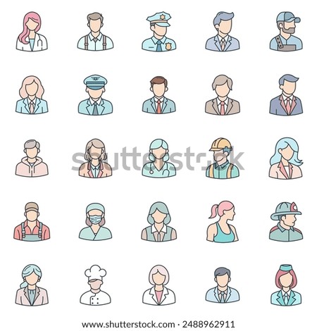 Different professions avatars icons set, Included icons as accountant, chef, teacher, doctor and more symbols collection, logo isolated vector illustration
