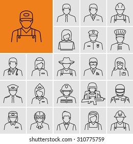 Different professions avatars outline vector icons 