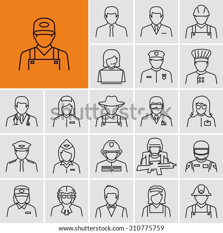 Different professions avatars outline vector icons 