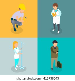Different professions flat 3d isometric style vector illustration