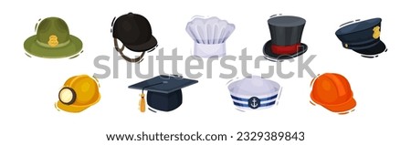 Different Professions Hat and Headdress as Uniform Accessory Vector Set Foto stock © 