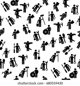 Different professions seamless black pattern on white background