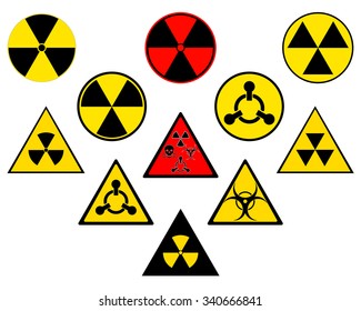 Different prohibiting signs of radiation on a white background
