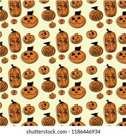 Different pumpkins carved cartoon-like
