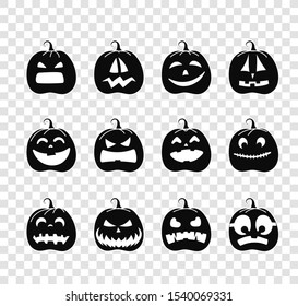 Different pumpkins silhouettes vector collection isolated on transparent