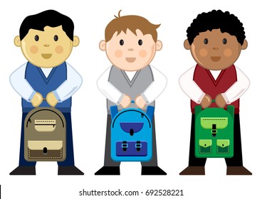 Different pupils with backpacks, vector illustration
