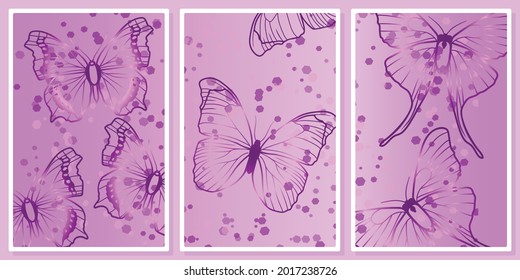 conjunto de vectores de arte de pared de mariposas de apertura púrpura diferentes, para arte de pared, afiche, papel de pared, impresión