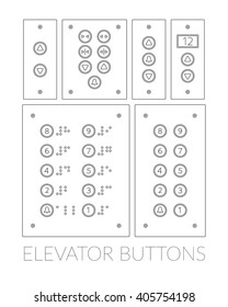 Different push-button control panel lifts in a linear style. With Braille.