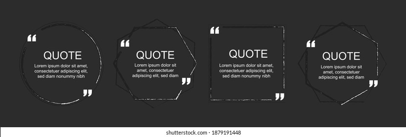 Different quote frames set. Vector flat illustration. Colorful templates with text for print quotes on black background.