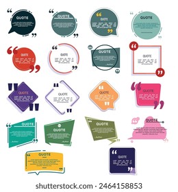Different quote vector design. Quote box frame set. Text in brackets, citation empty speech bubbles, quote bubbles. Textbox isolated on color background. quote, remark, frames. illustration
