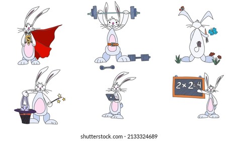 Different rabbits funny spring festival characters. sketch vector image