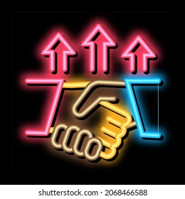 different race handshake neon light sign vector. Glowing bright icon different race handshake sign. transparent symbol illustration