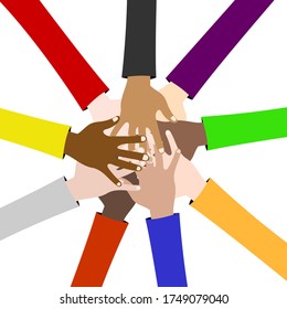 Many Hands Different Races Together Circle Stock Vector (Royalty Free ...