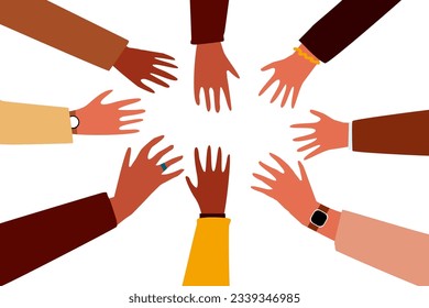 different races raised up Hands teamwork community
