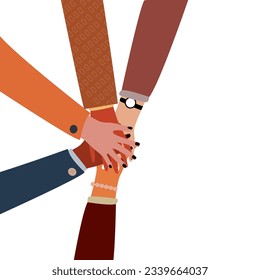 different races raised up Hands teamwork community
